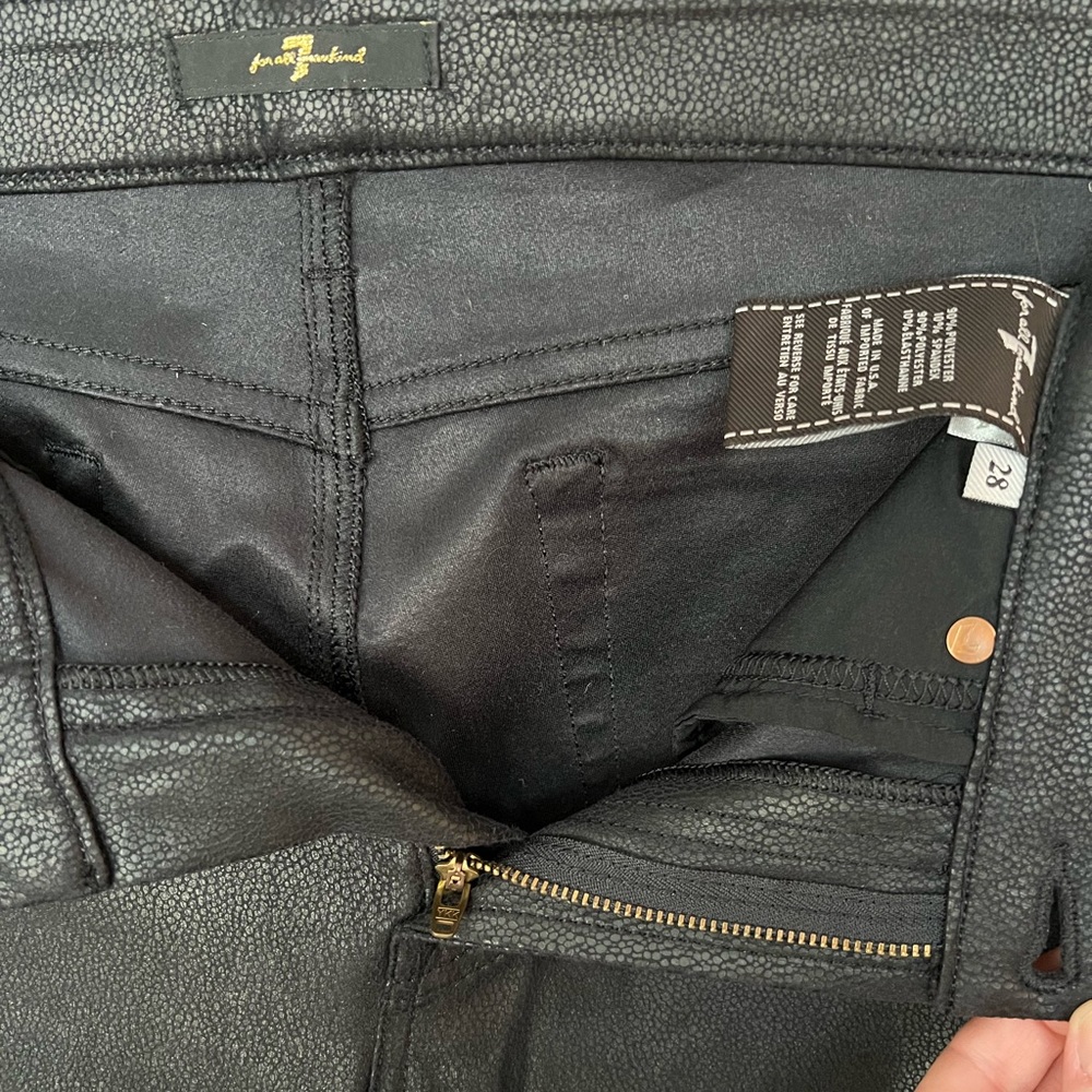 7 for all Mankind Coated Black Skinny Jeans Size 28